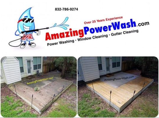 This is what Power Washing A Wood and Concrete Patio can do. Pressure Washed in Conroe, Texas 77384