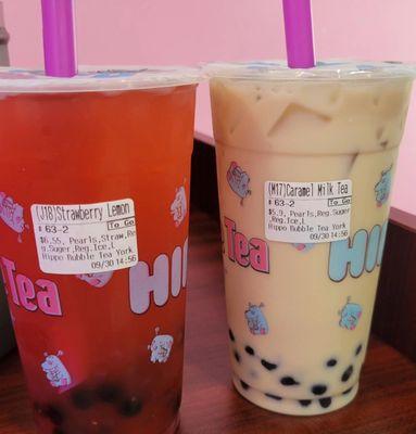 Juice and a milk tea