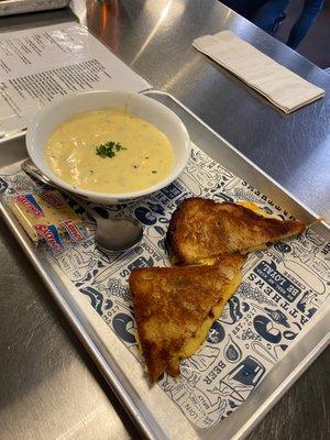 Grilled cheese and baked potato soup