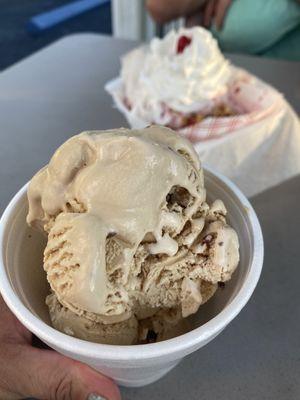 Coffee crunch ice cream and strawberry shortcake.