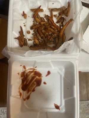 Fries. Without any ranch that I ordered. With BBQ sauce from my fridge