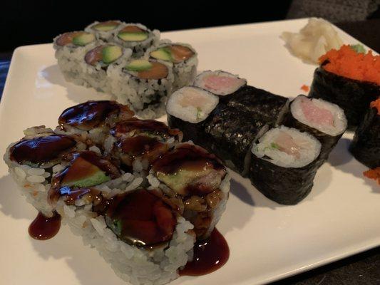 Eel, tuna avocado, yellowtail scallion & flying fish roe