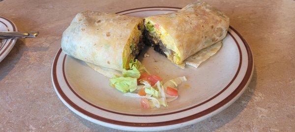 Breakfast burrito A la Mexicana with choice of Black beans. YUMMY!