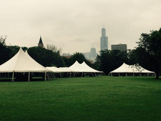 set up in park for over 2000 people with tables & chairs