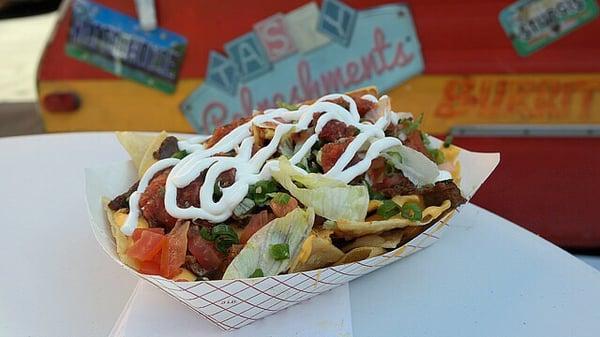 Nachos!!!  Your choice of Ground Beef, steak, or chicken, with all the toppings!