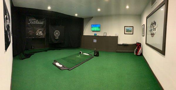 Indoor hitting room with SkyTrak