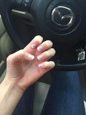 French shellac manicure. My nails were so short and in rough shape and she made them look great!