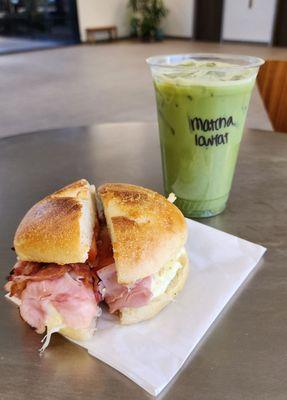 Breakfast Bagel & Iced Matcha Latte