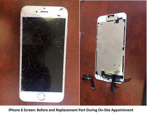 iPhone 6 Screen: Before and Replacement Part During On-Site Appointment