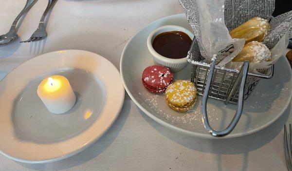 Birthday spread- churros and macaroons  So lovely!