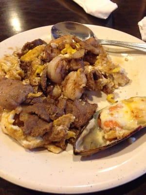 Hibachi shrimp, beef, and egg