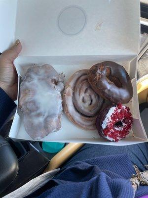 Ugly, cinnamon roll, red velvet, plain w/chocolate