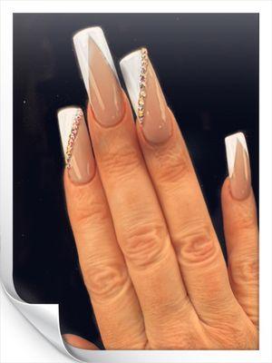 French manicure with Bling