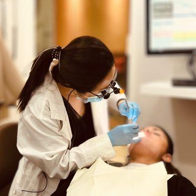 Dr. Esther Shin and a patient.