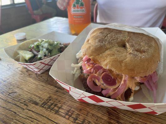 Very good Torta Milanesa de Pollo ($9.75) and Taco Chicharron ($3.75)