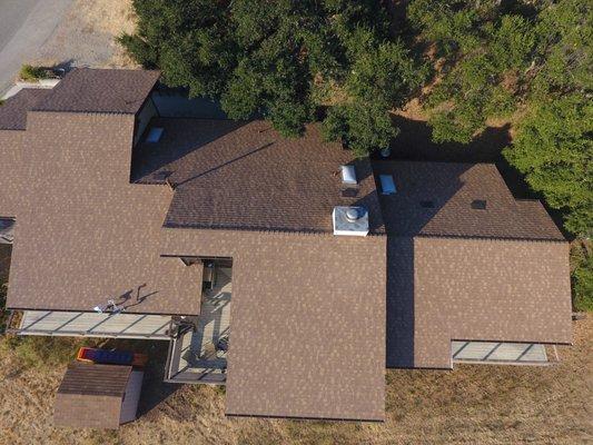 Drone view of re-roof in Ojai, CA