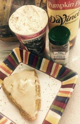 Glazed Pumpking Scone with a Pumpkin Pie Latte