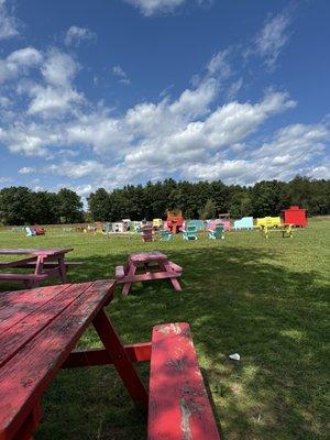 Lawn chairs and kids play area