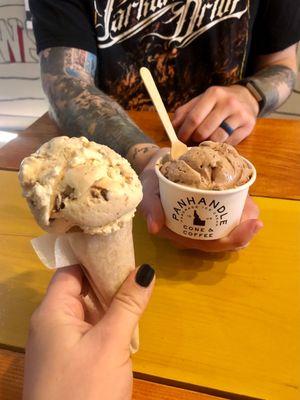 Classic chocolate in a cup, and peanut butter cup in a cone! Yum!