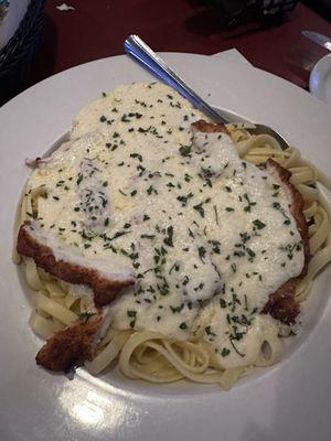 Fettuccine Alfredo with chicken cutlet