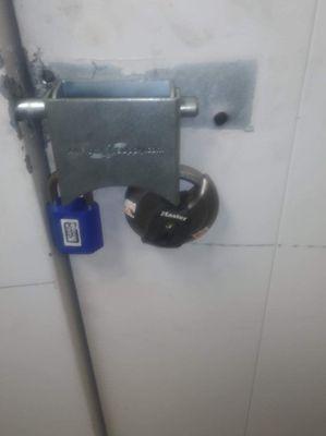 Lock moved to another hole. And the lock they placed to prevent individuals from gaining access to our unit.