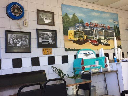 A wall inside the bakery/donut shop.