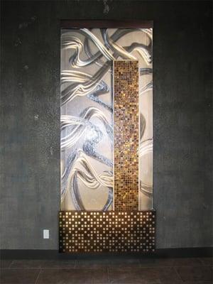 "Random Order" water feature. Stainless steel and glass. 4' x 9.5' x 8"d