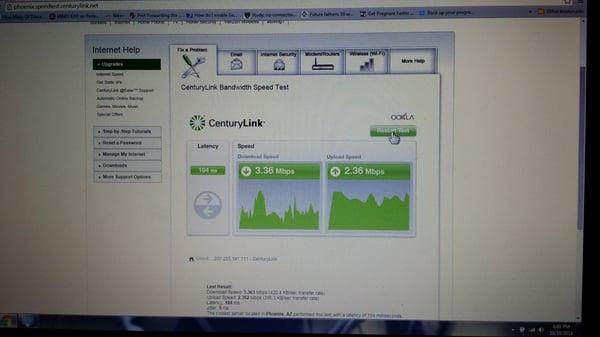 Phoenix.speedtest.centurylink.net test taken at 6:01p.m. on Friday 10-10-14