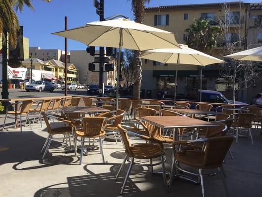 Huge patio and good food.