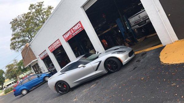 New tires and routine maintenance on our good customers C7 Corvette .