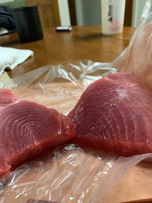 Big eye tuna steaks