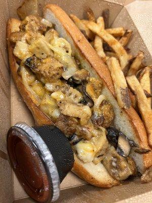 Mushroom melt with spicy fries