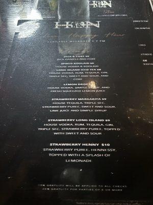 Drink menu