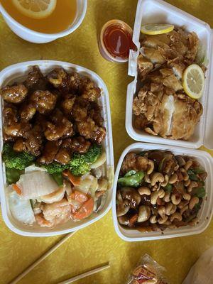 Lemon chicken, Cashew shrimp, Dragon & Phoenix.