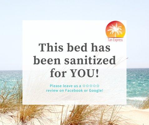 Choose Tan Express and rest assured that your bed is always properly sanitized and ready for you!