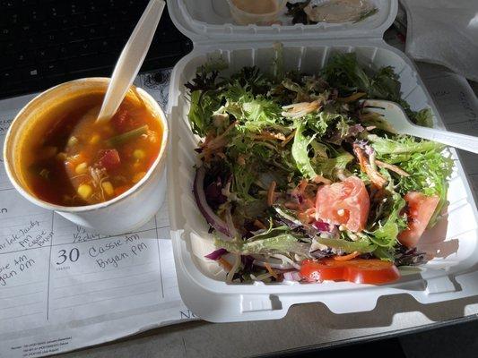 Side house salad and Maryland crab soup