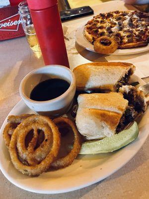 Philly Cheese steak sandwich was amazing. Came with Au jus sauce so kind of like their French dip but better.  Sooo good!!!