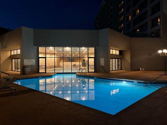 Heated outdoor pool connects to indoor pool