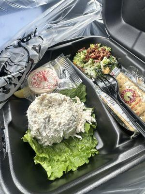 Original Chicken Salad, Broccoli Salad and Buttermilk cookie with crackers. I had bite before I took the picture. Lol.