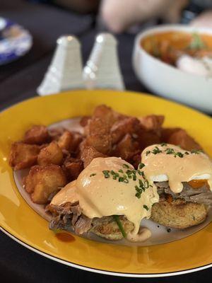 Duck confit egg Benedict and crispy potatoes