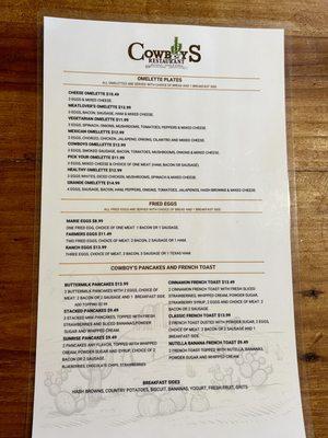 Breakfast menu front