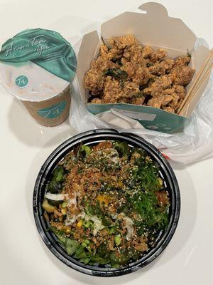 Vietnamese coffee, Basil Popcorn Chicken, and Build Your Own Bowl