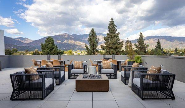 Rooftop with mountain views at Alexan Marmont