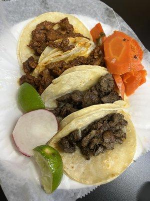 Asada and pastor tacos