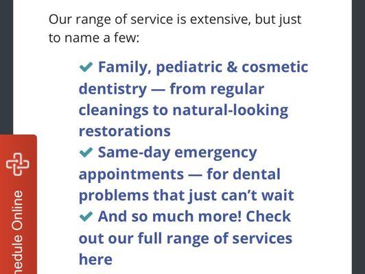 Services listed on their website.