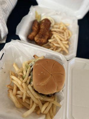 Cod dinner on a Friday , and Angry burger basket.