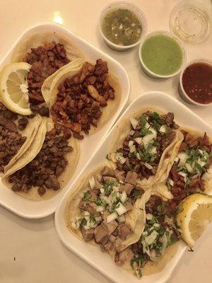 pastor, lengua, asada, & cabeza tacos! 4 for $5