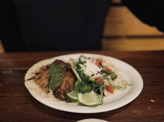 Ten dollar taco and the pork verde taco