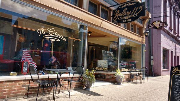 There is about four tables out front on the street to enjoy your morning coffee and breakfast.