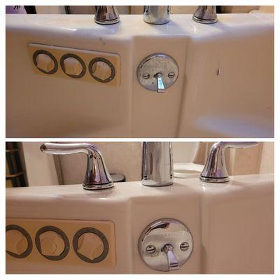 Tub faucet before and after